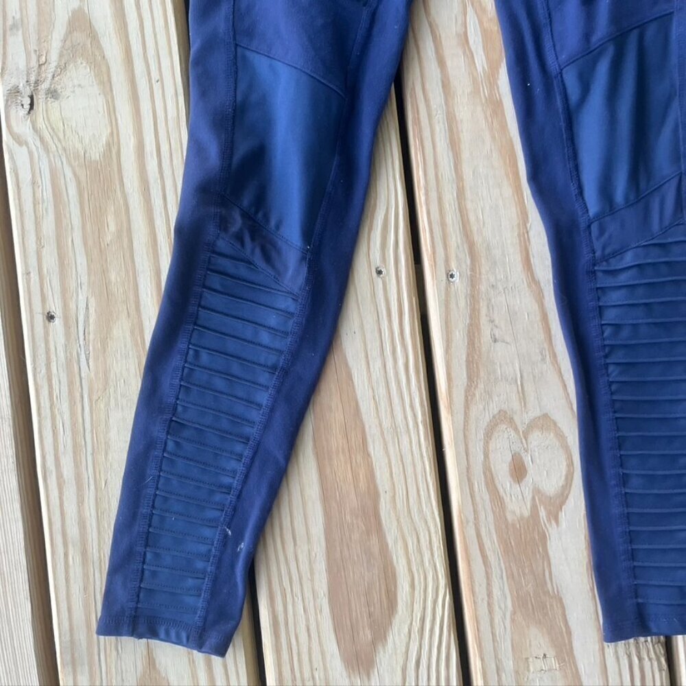 Alo Yoga Ribbed Mesh Leggings Tights Sz Small Navy Blue - Picture 2 of 10